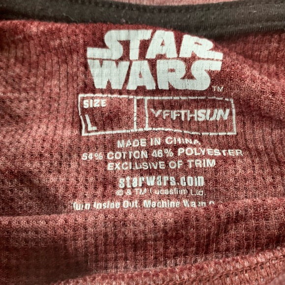 Darth Vader Star Wars Long Sleeve Maroon Thermal Waffle Knit Shirt Size Large - Picture 4 of 6